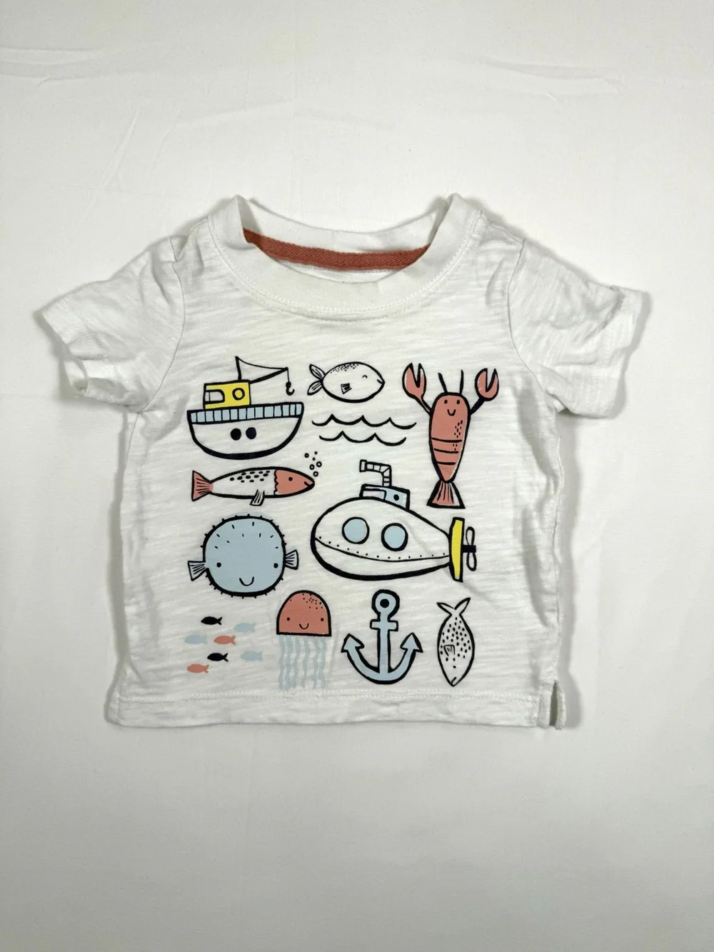 CARTERS Baby Boys White Ocean Sea Life Graphic T-Shirt 100% Cotton Size 6 Month